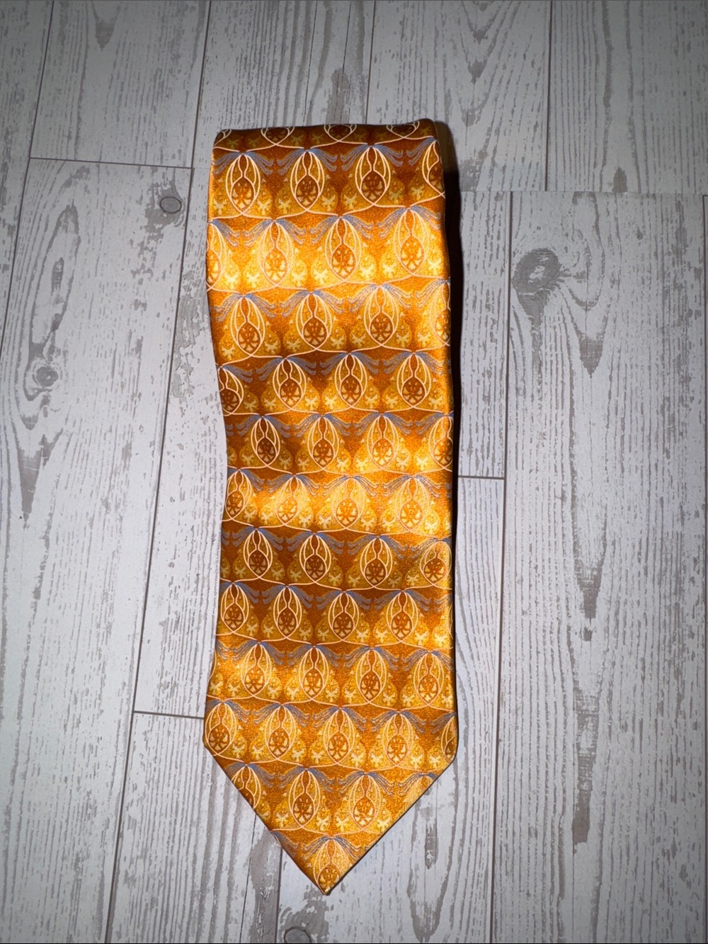 Valentino Gold and Light Blue Design Silk Tie NEW